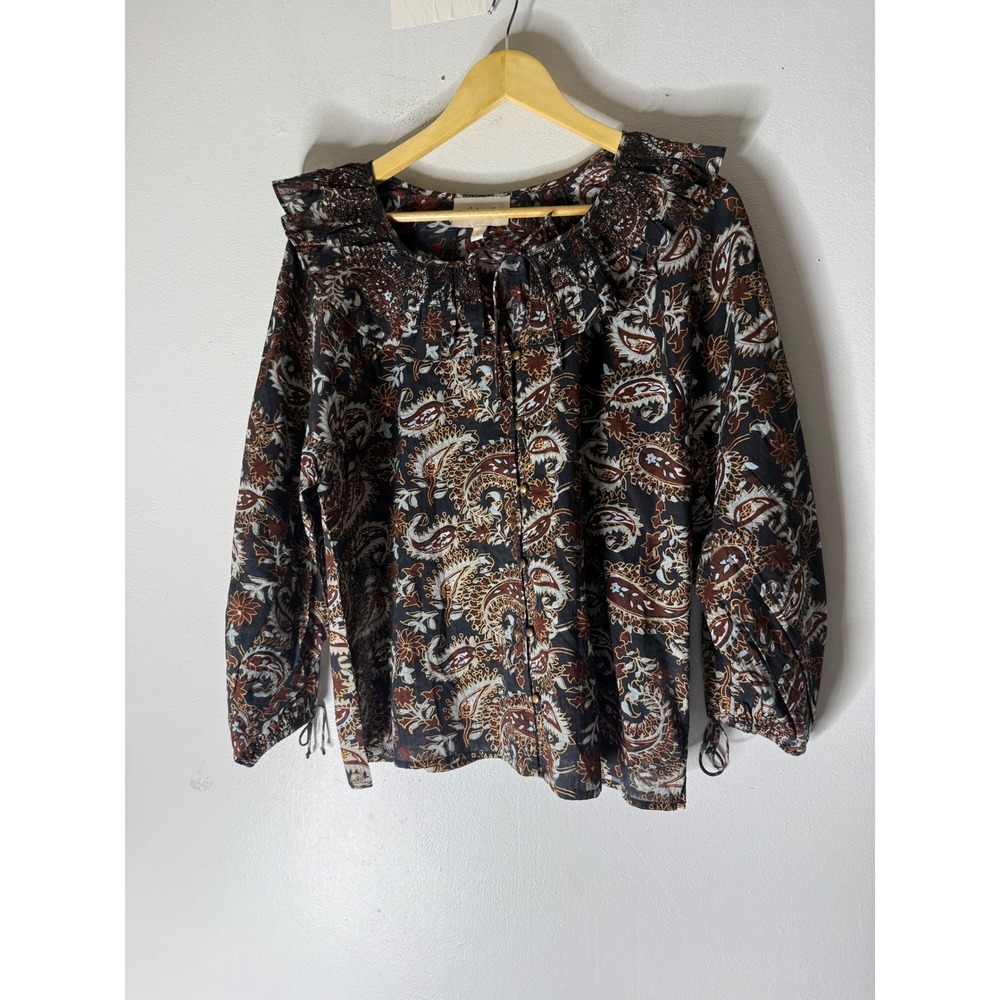 NWOT Cleobella Jillian Blouse Small Organic Cotton Ruffle Paisley Puff sleeve